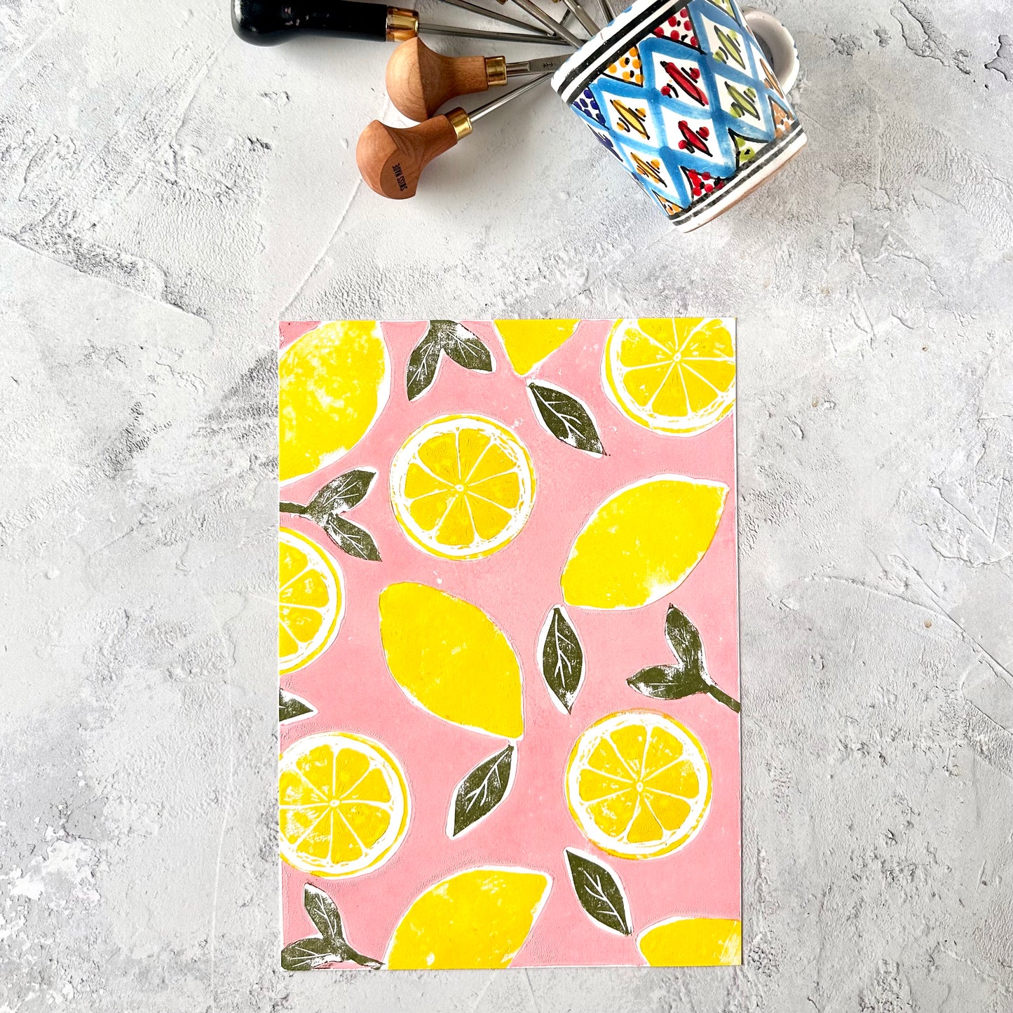 Lemons A4 Lino Print