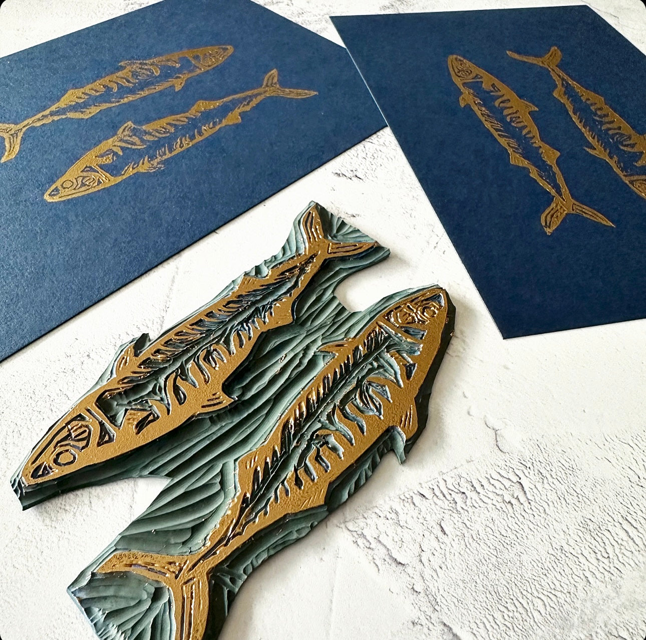 Mackerel A5 Lino Print