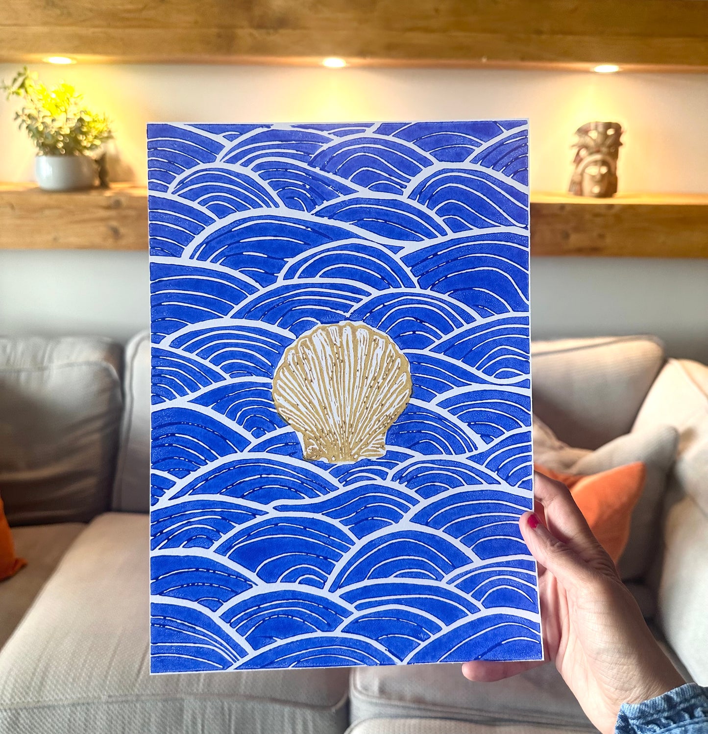 Shell & Waves A4 Lino Print