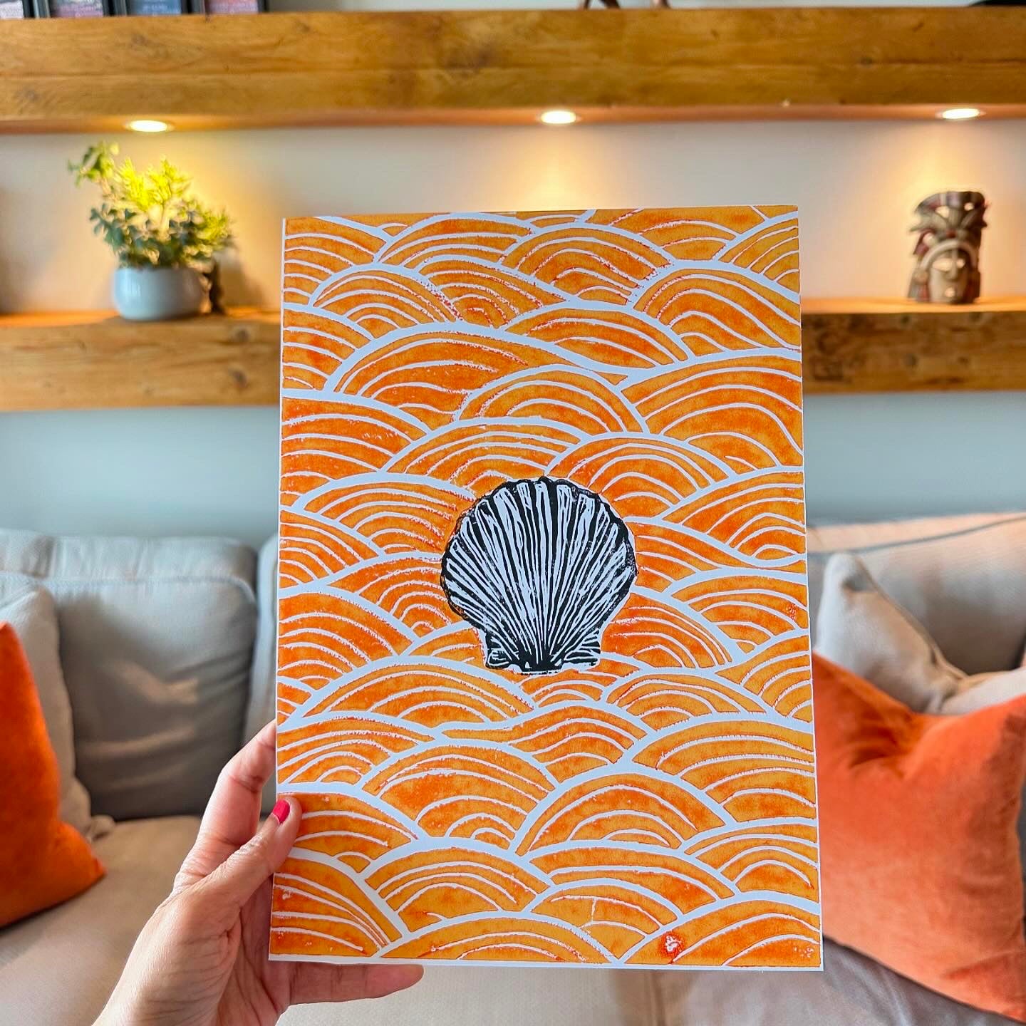 Shell & Waves A4 Lino Print