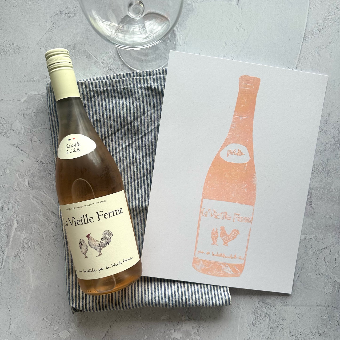 Chicken Wine A4 Lino Print