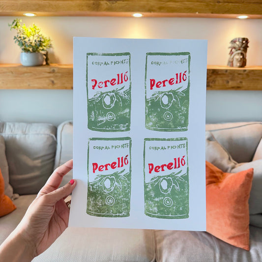 Perello Olive Tin A4 Lino Print