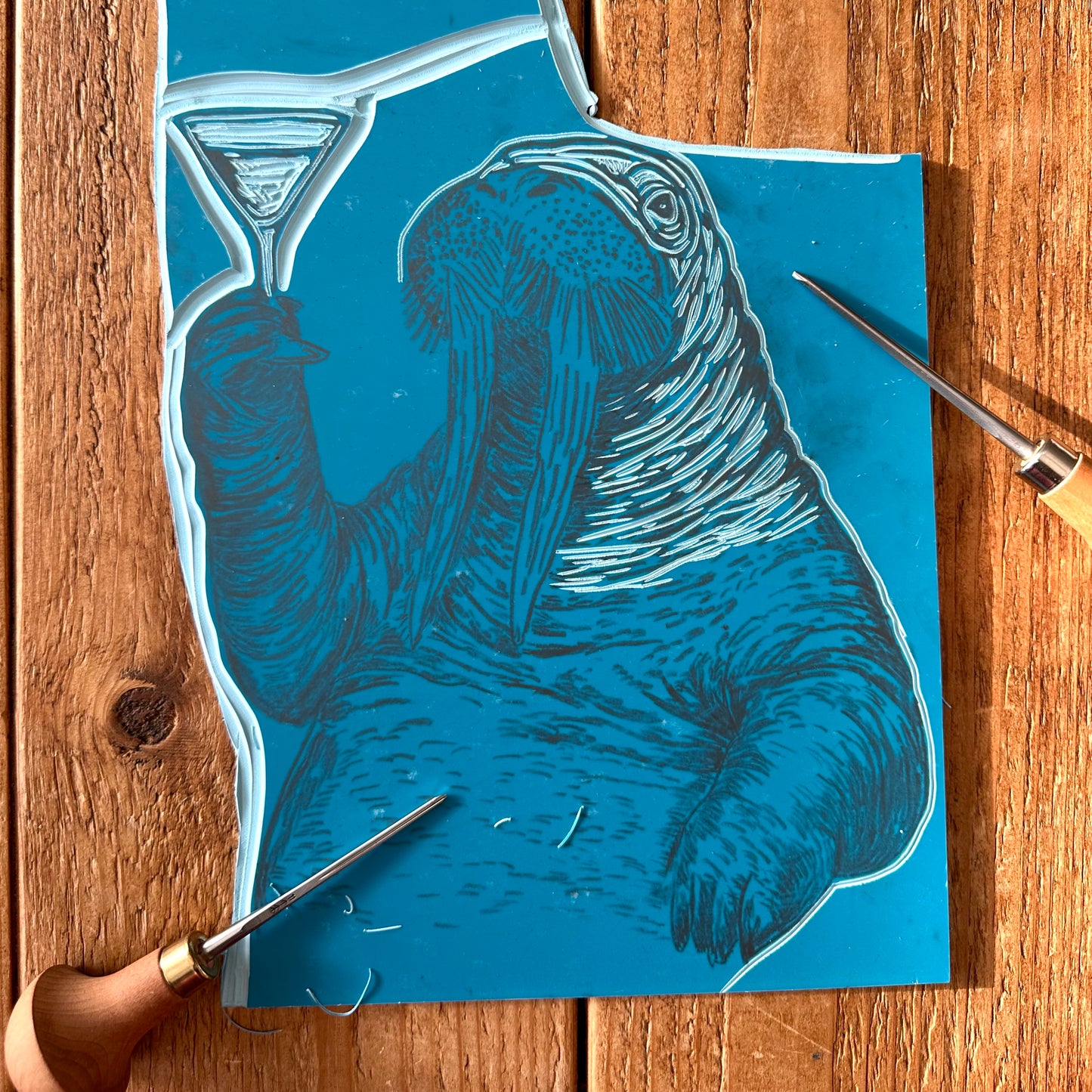 Fancy Walrus A4 Lino Print