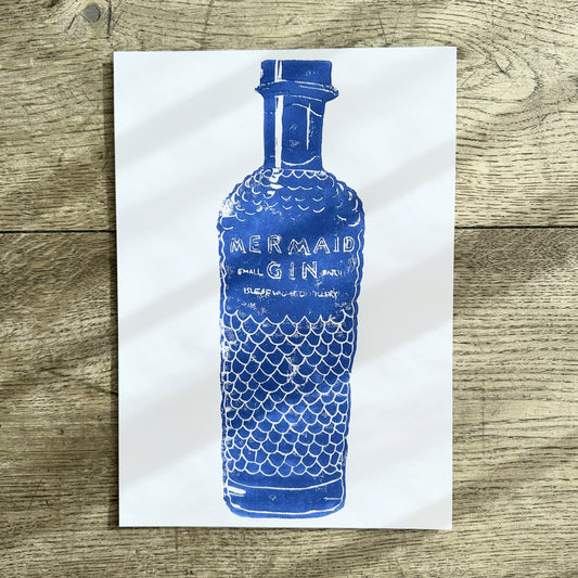 Mermaid Gin A4 Lino Print