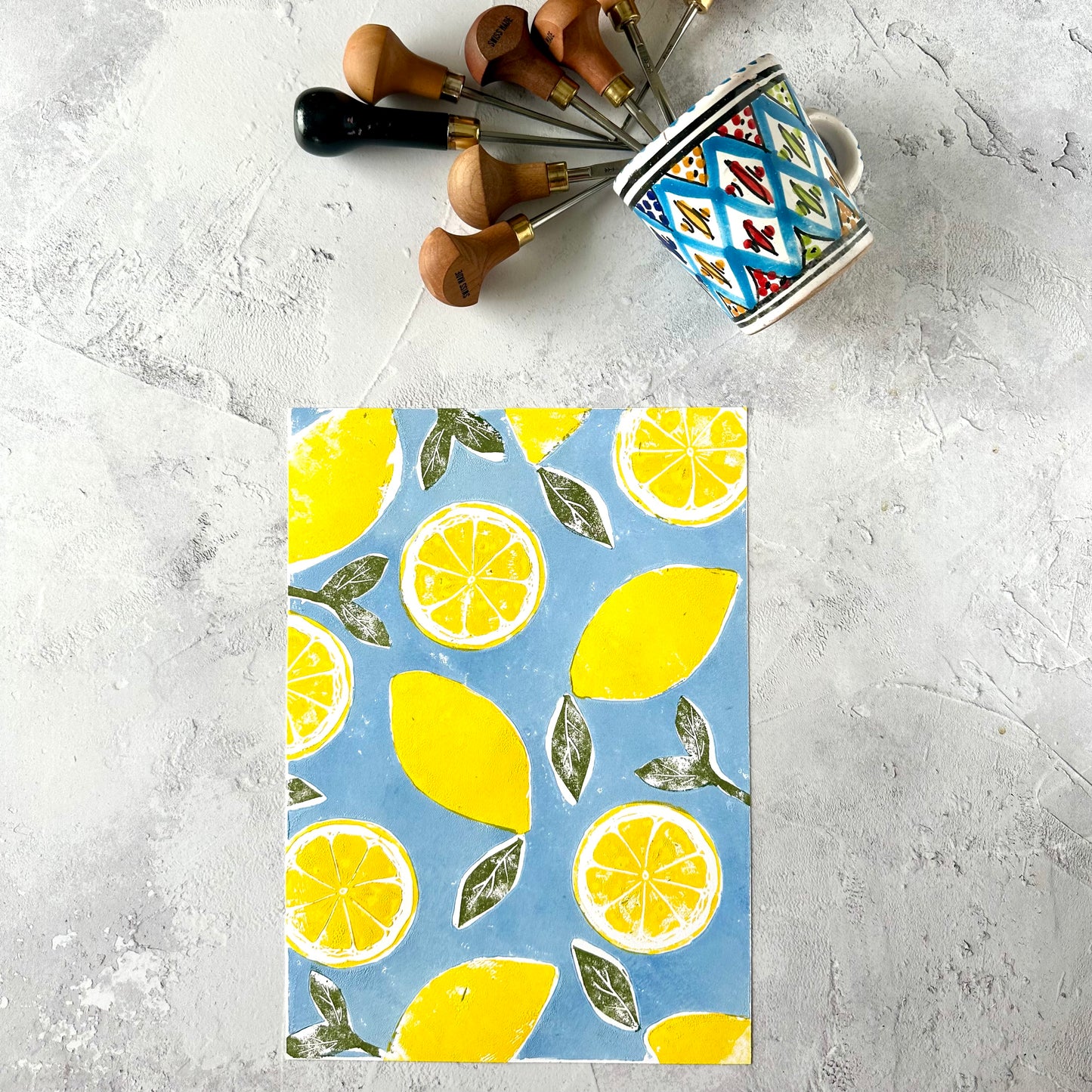 Lemons A4 Lino Print