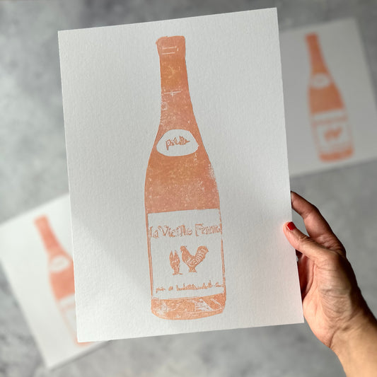 Chicken Wine A4 Lino Print