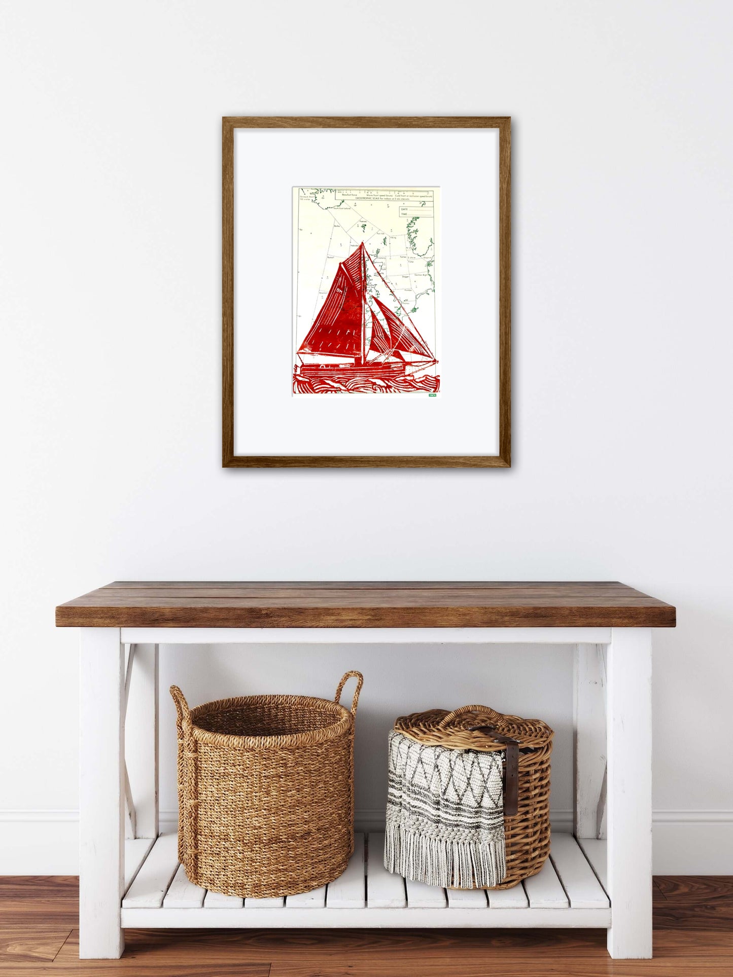 Yacht on Shipping Paper A4 Lino Print