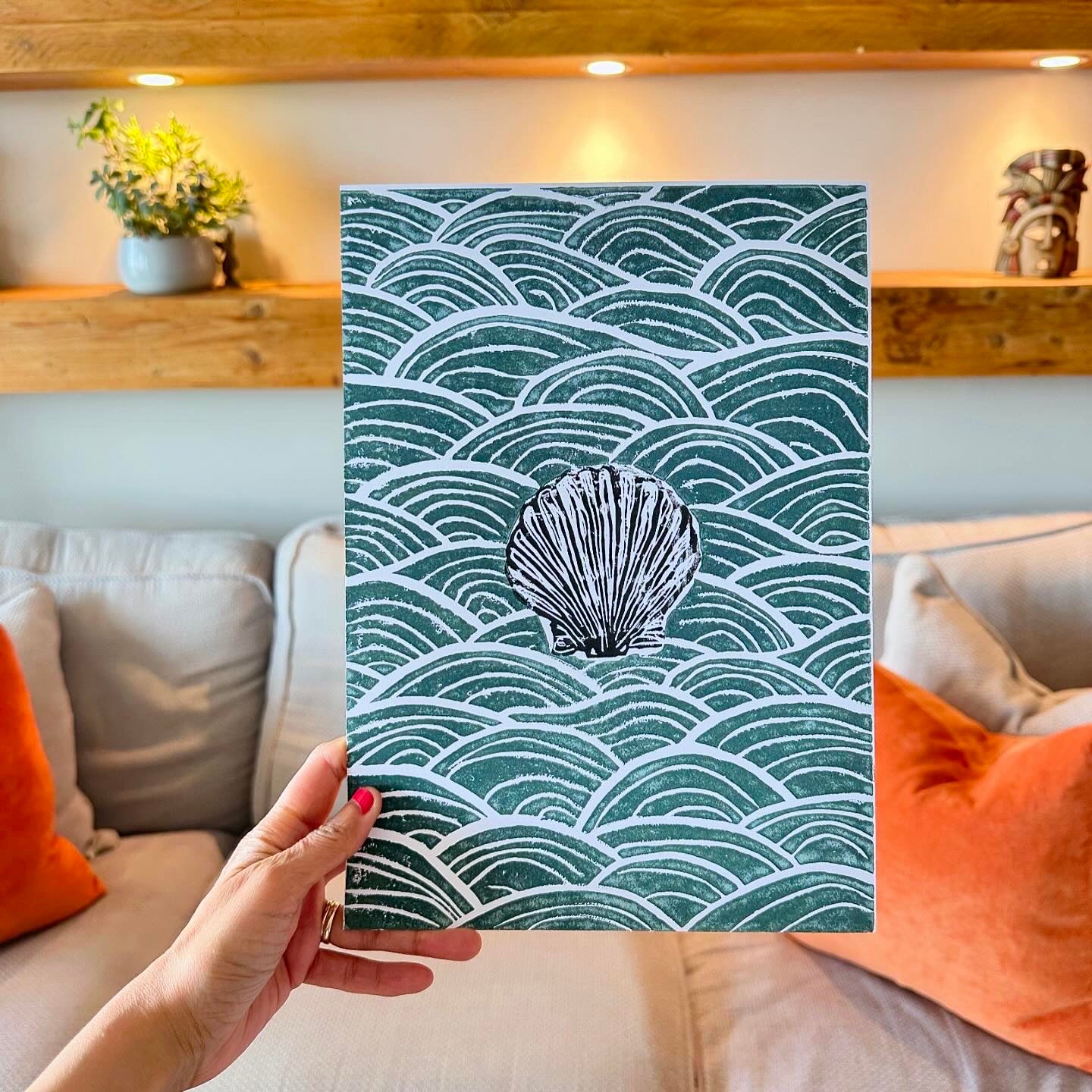 Shell & Waves A4 Lino Print