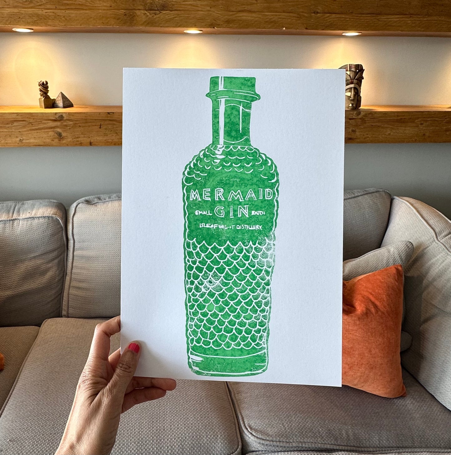 Mermaid Gin A4 Lino Print