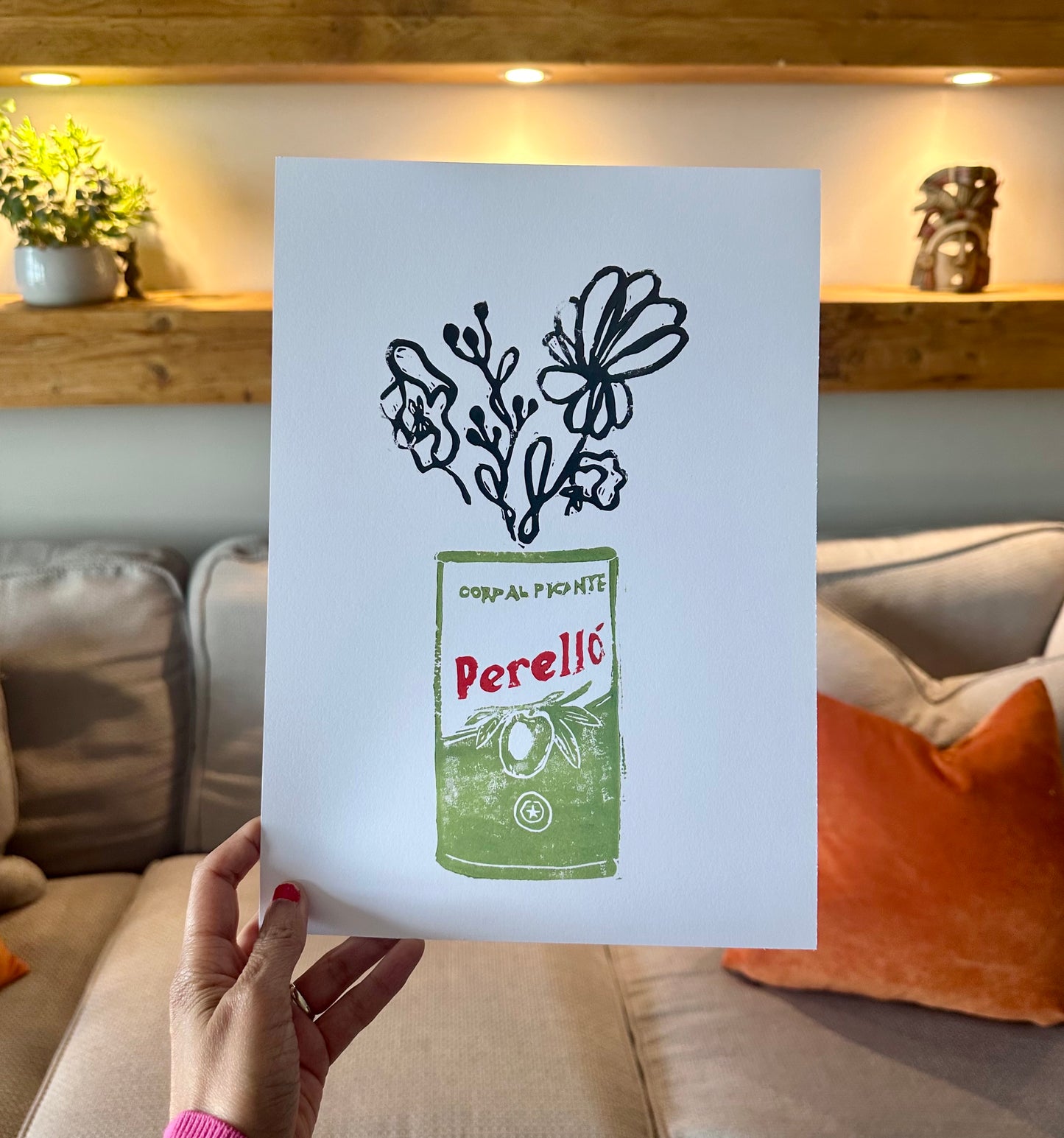 Perello Olive Tin A4 Lino Print