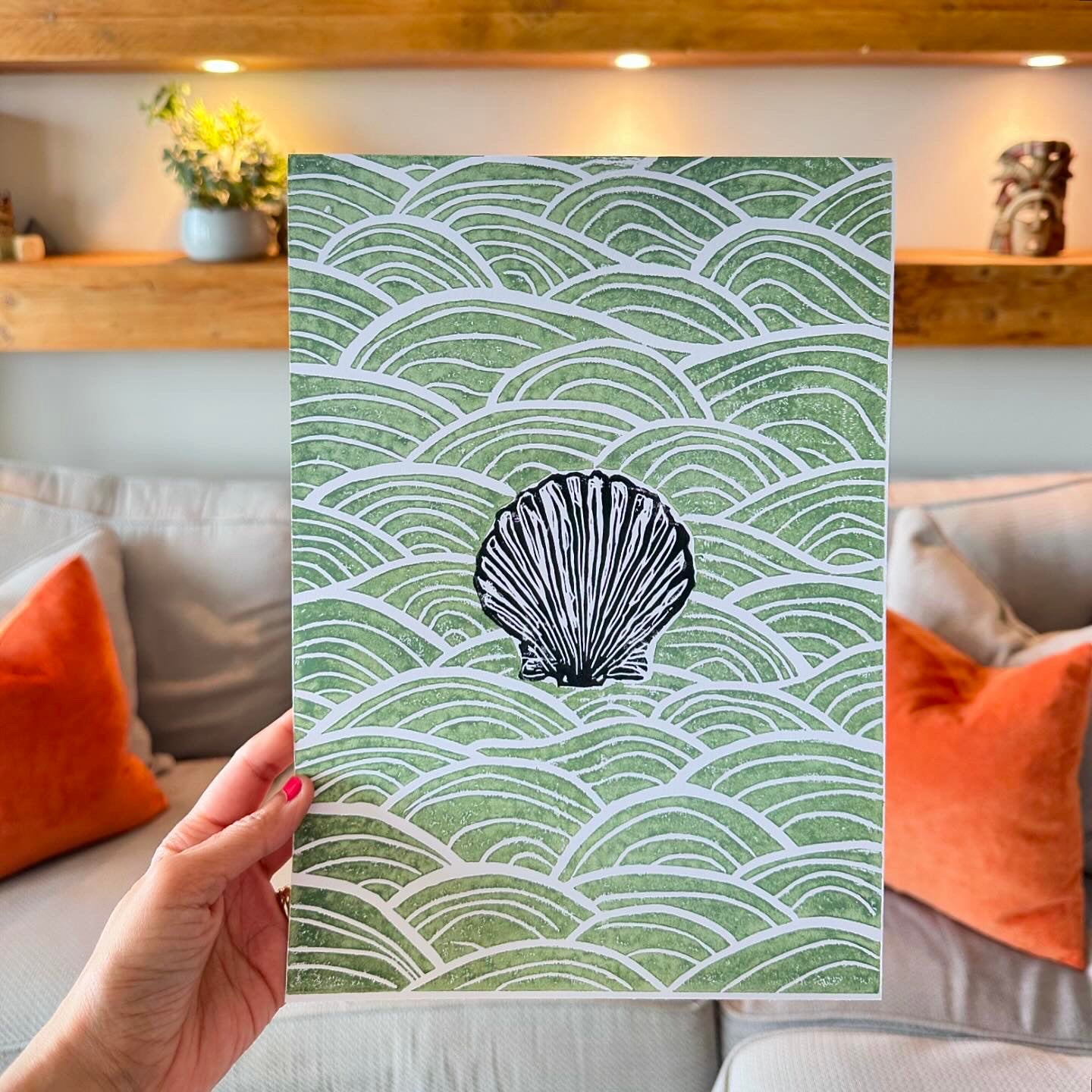 Shell & Waves A4 Lino Print