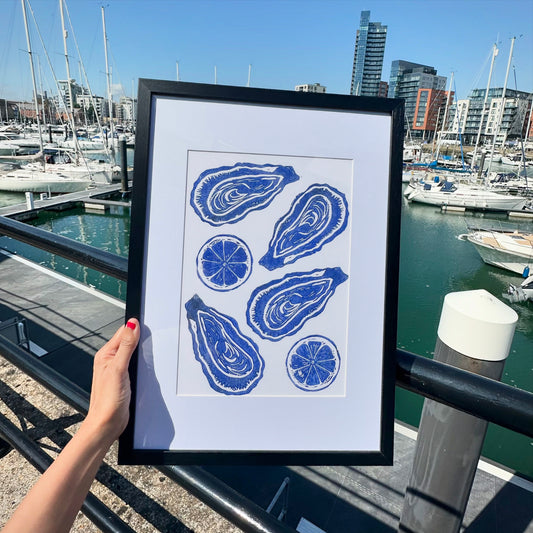 Oysters and Lemons Lino Print A4