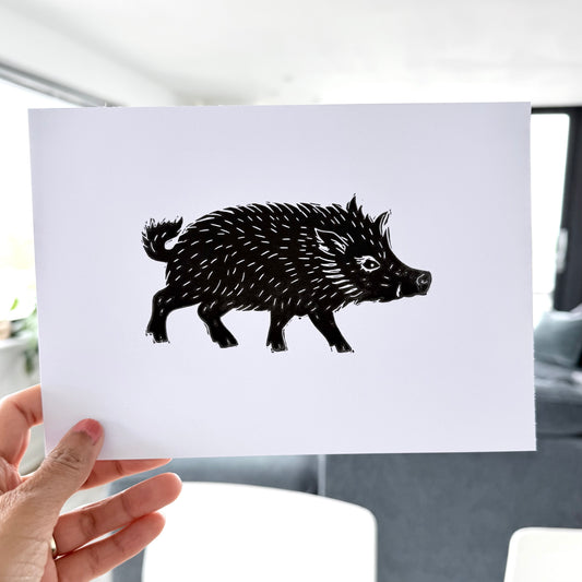 Wild Boar A5 Lino Print
