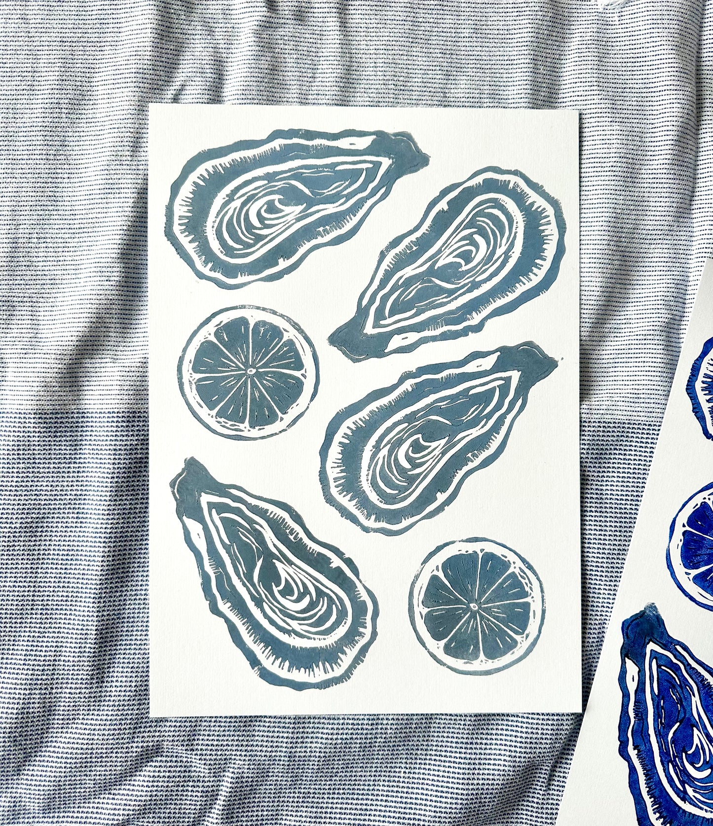 Oysters and Lemons Lino Print A4