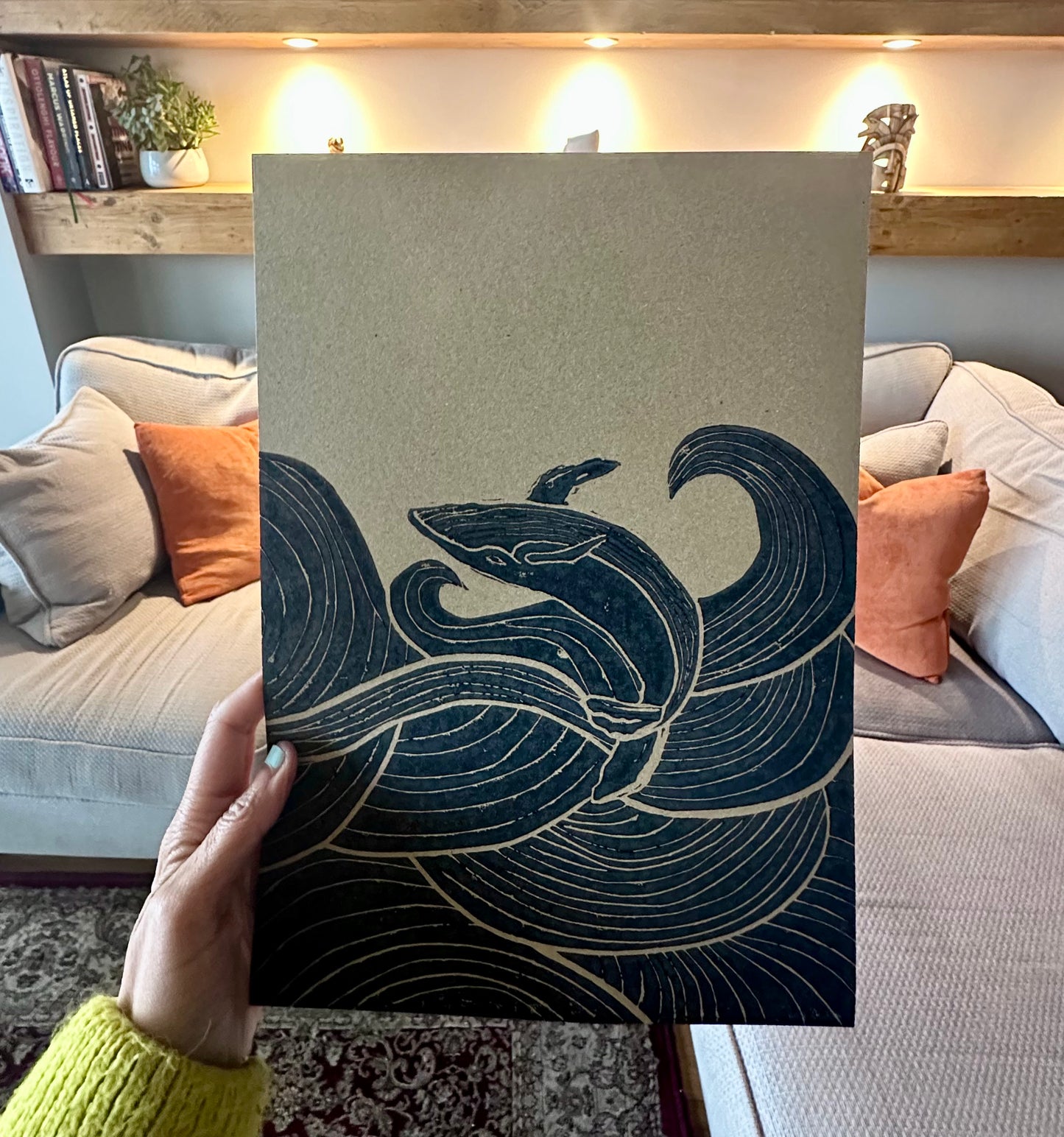 Whale Lino Print A4
