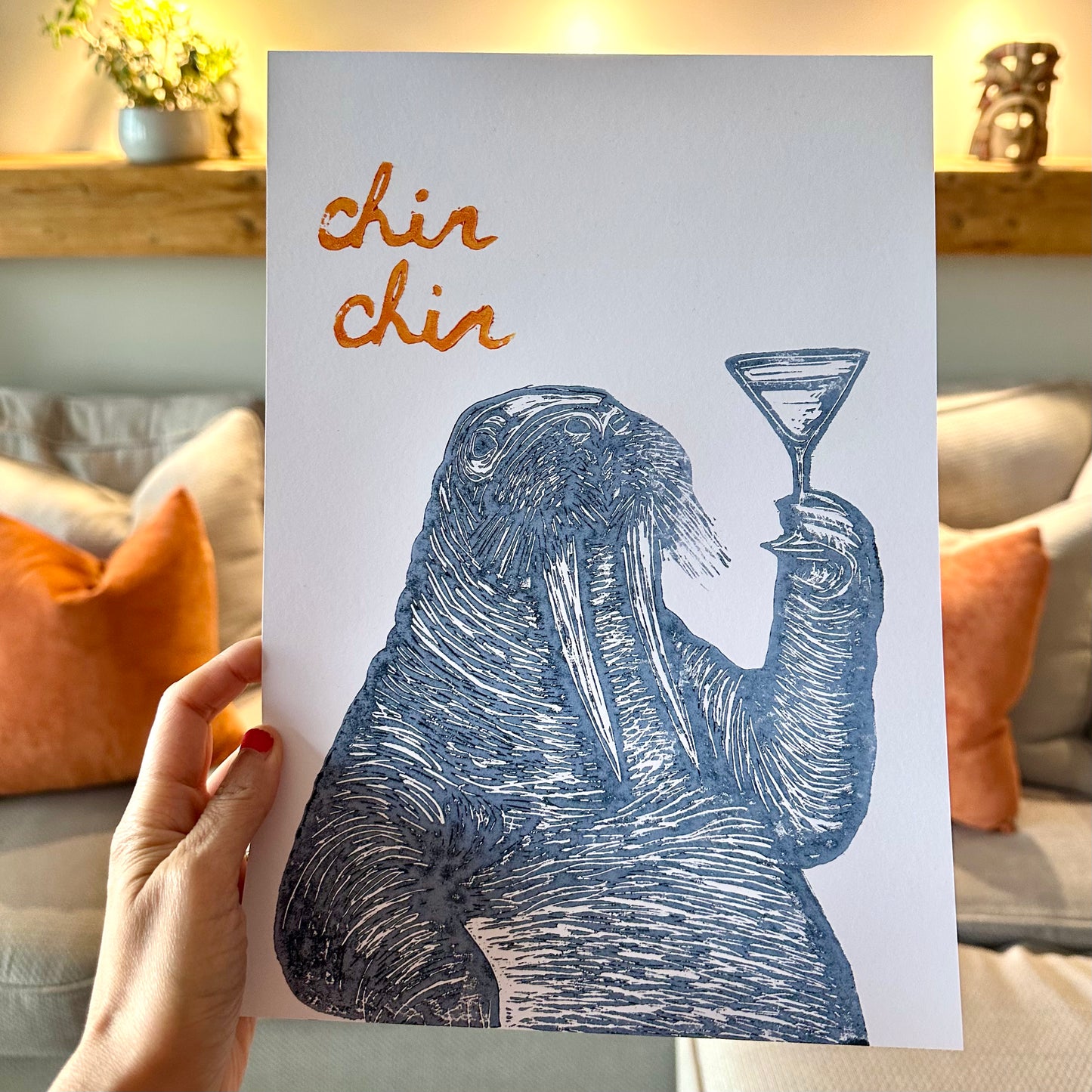 Fancy Walrus A4 Lino Print
