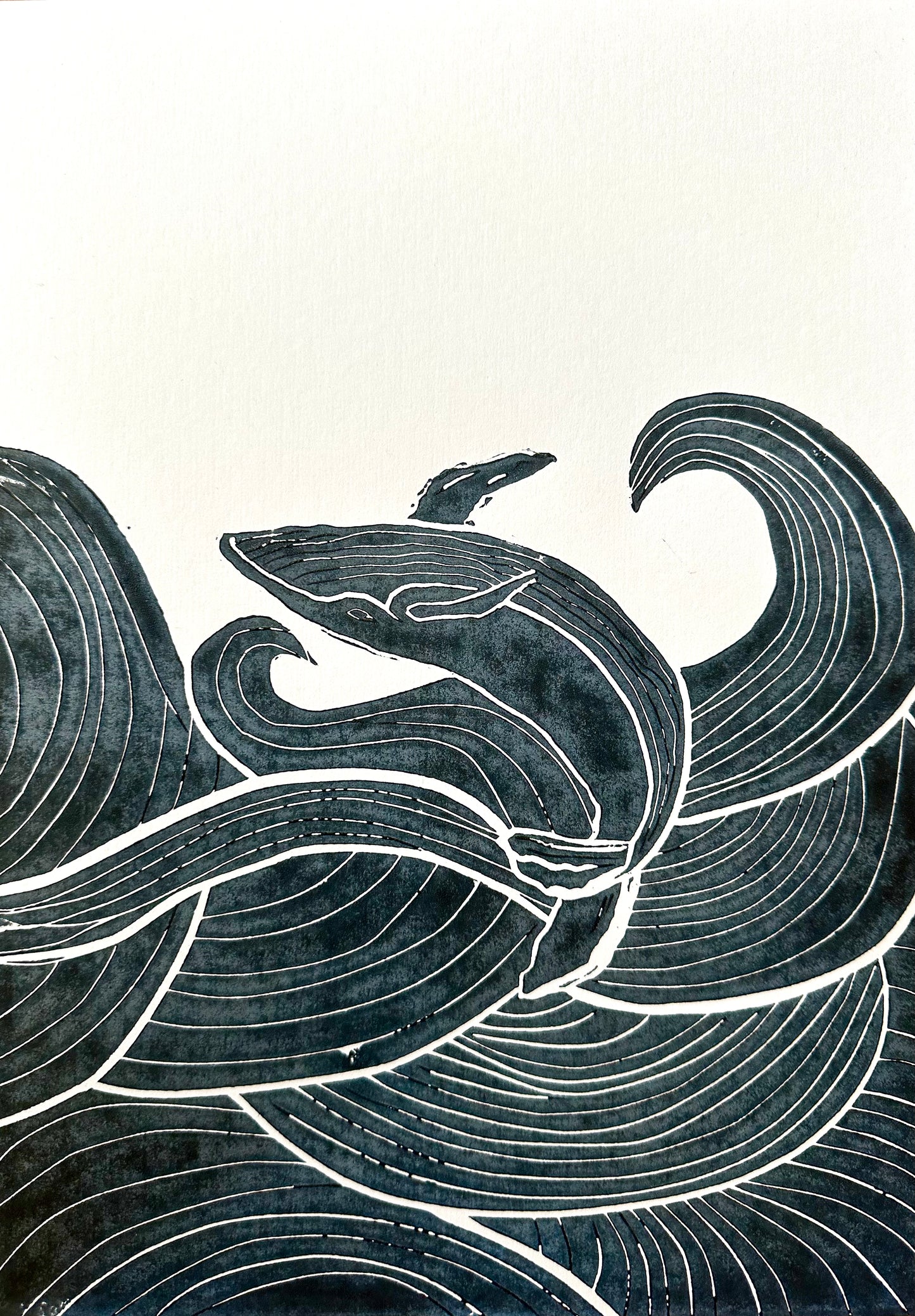 Whale Lino Print A4