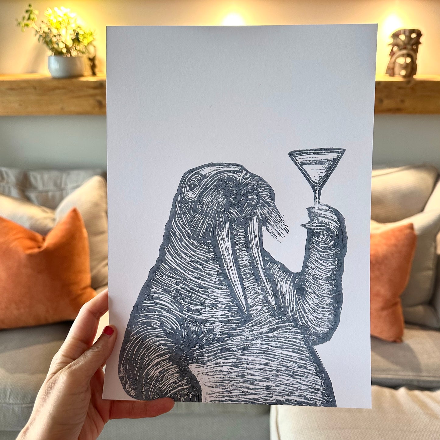 Fancy Walrus A4 Lino Print