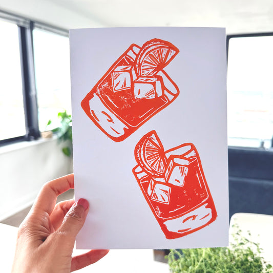 Negroni A5 Lino Print