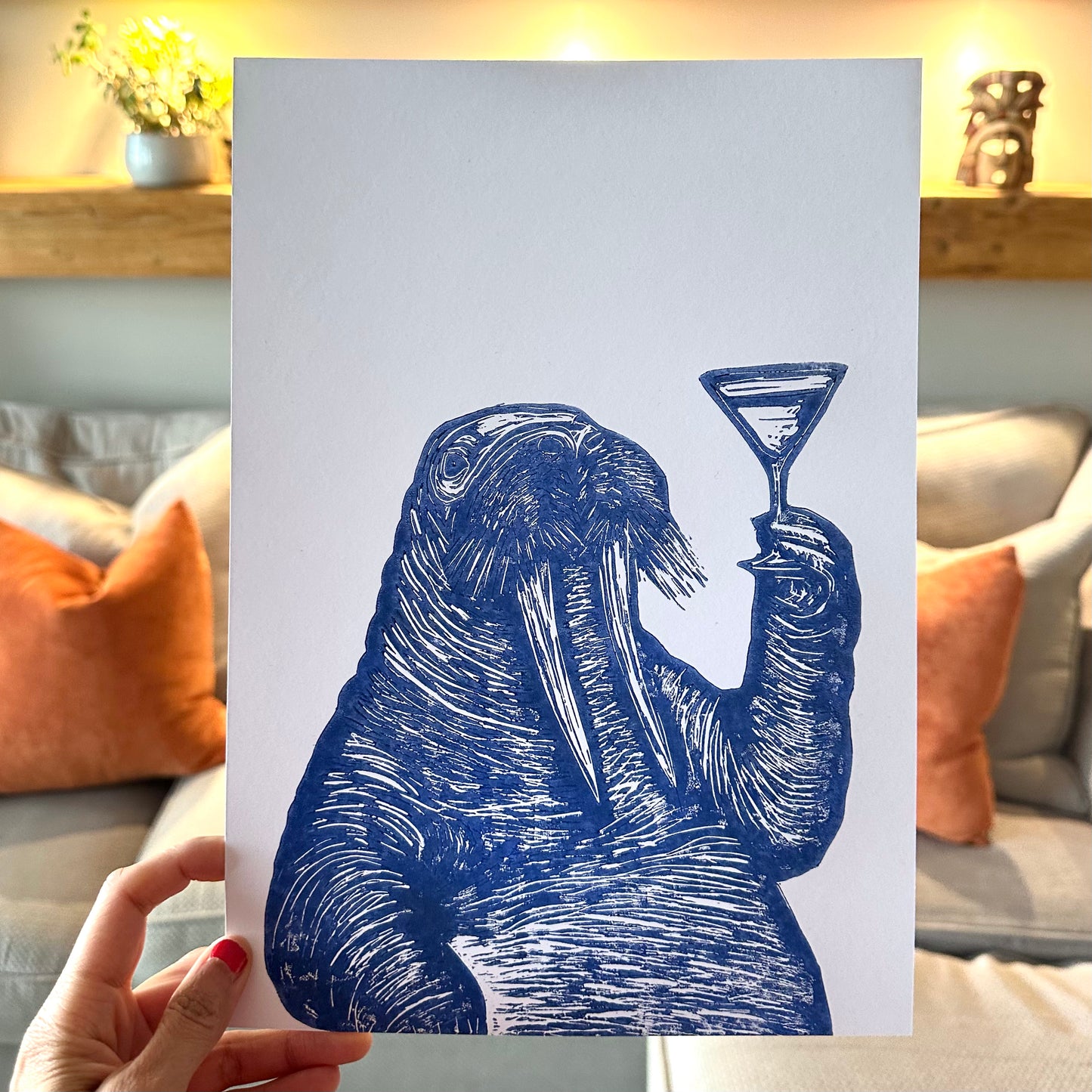 Fancy Walrus A4 Lino Print