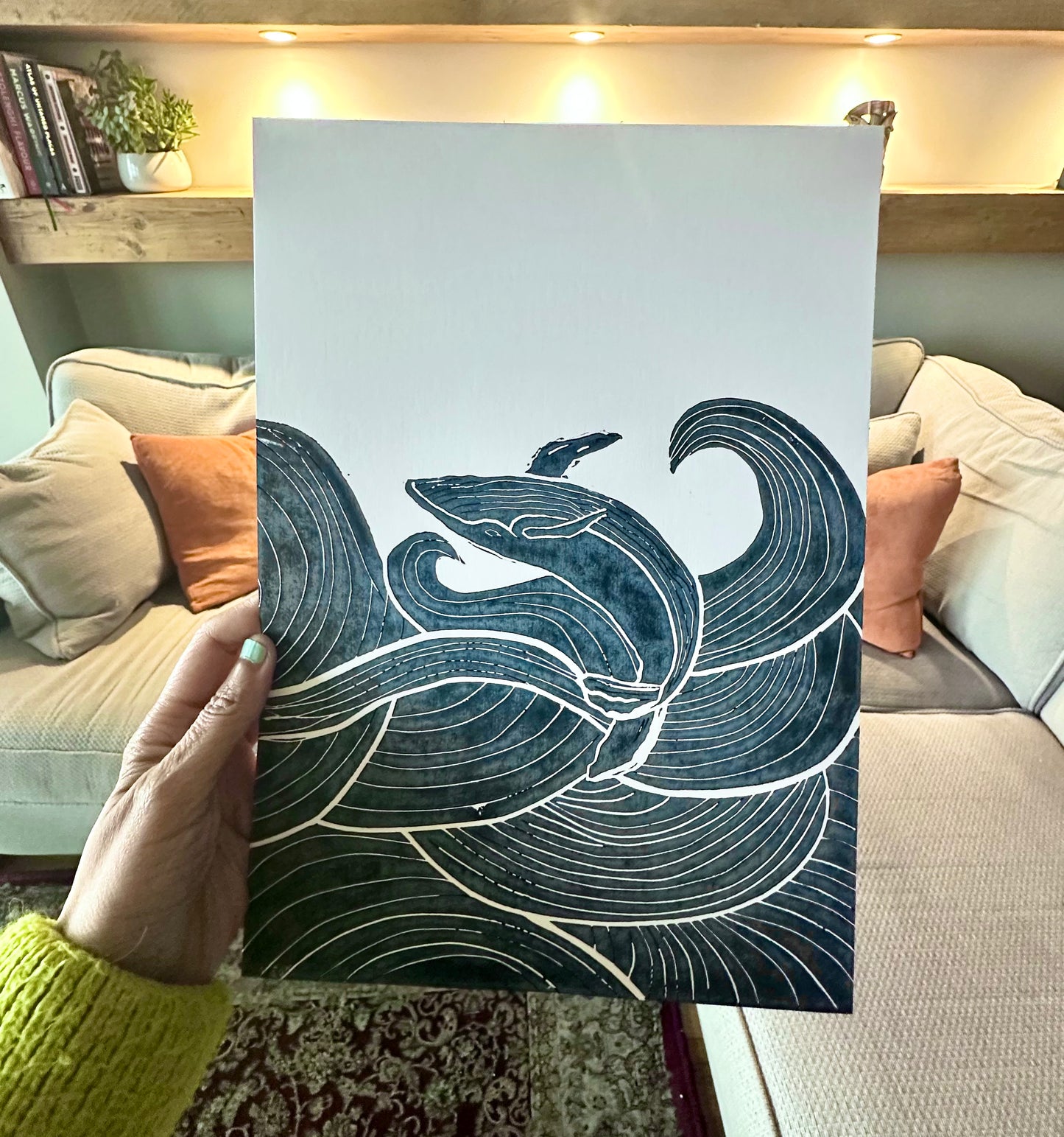 Whale Lino Print A4