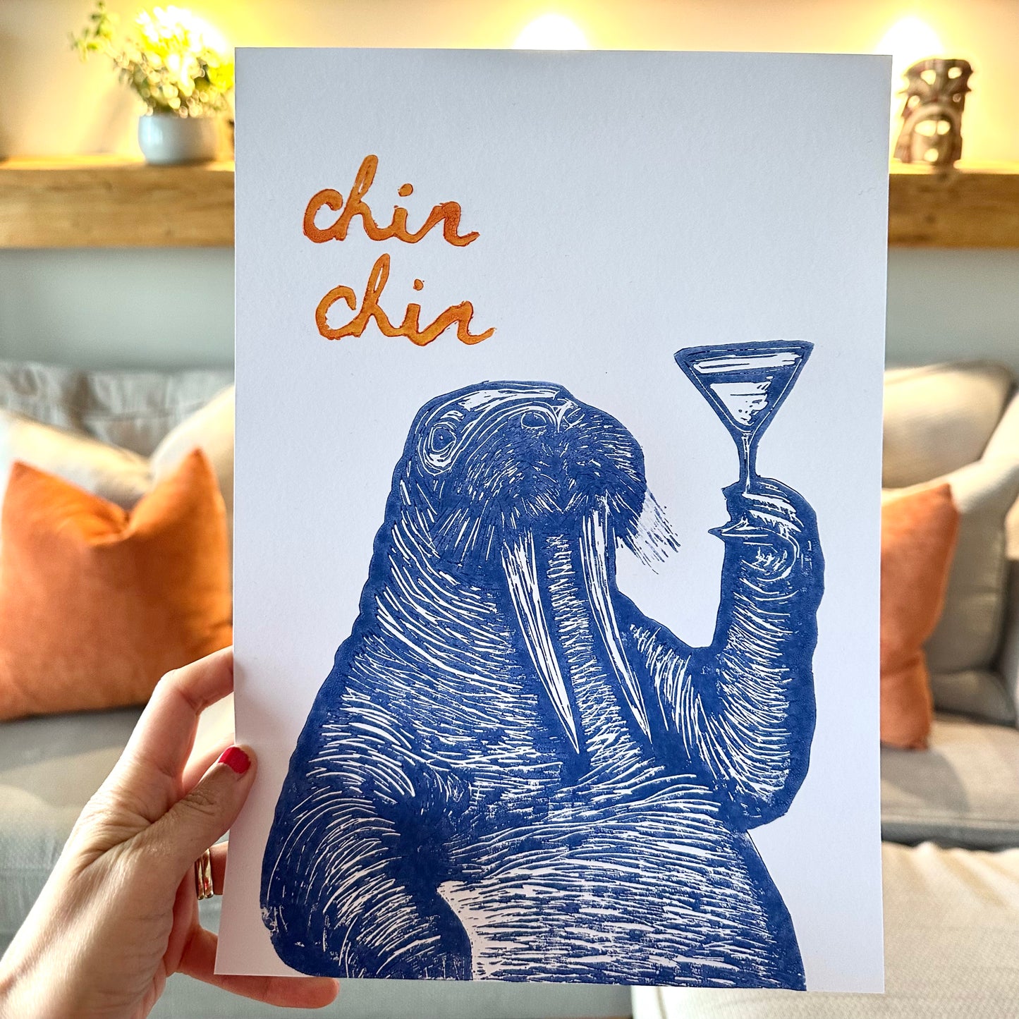 Fancy Walrus A4 Lino Print