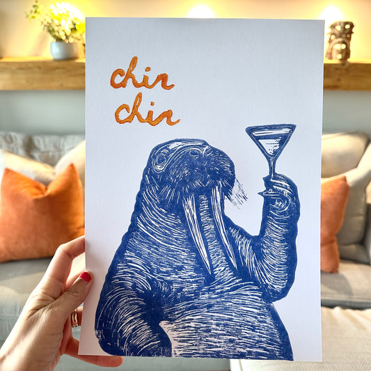 Fancy Walrus A4 Lino Print