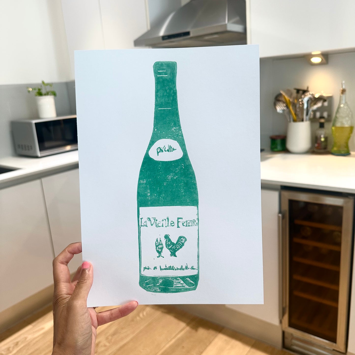 Chicken Wine A4 Lino Print