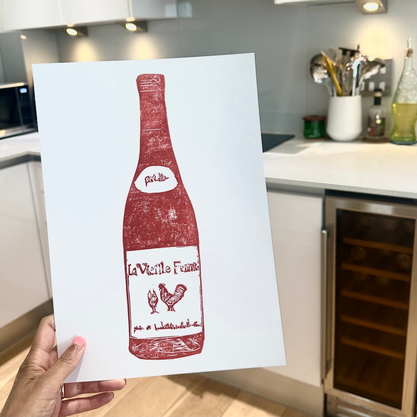 Chicken Wine A4 Lino Print