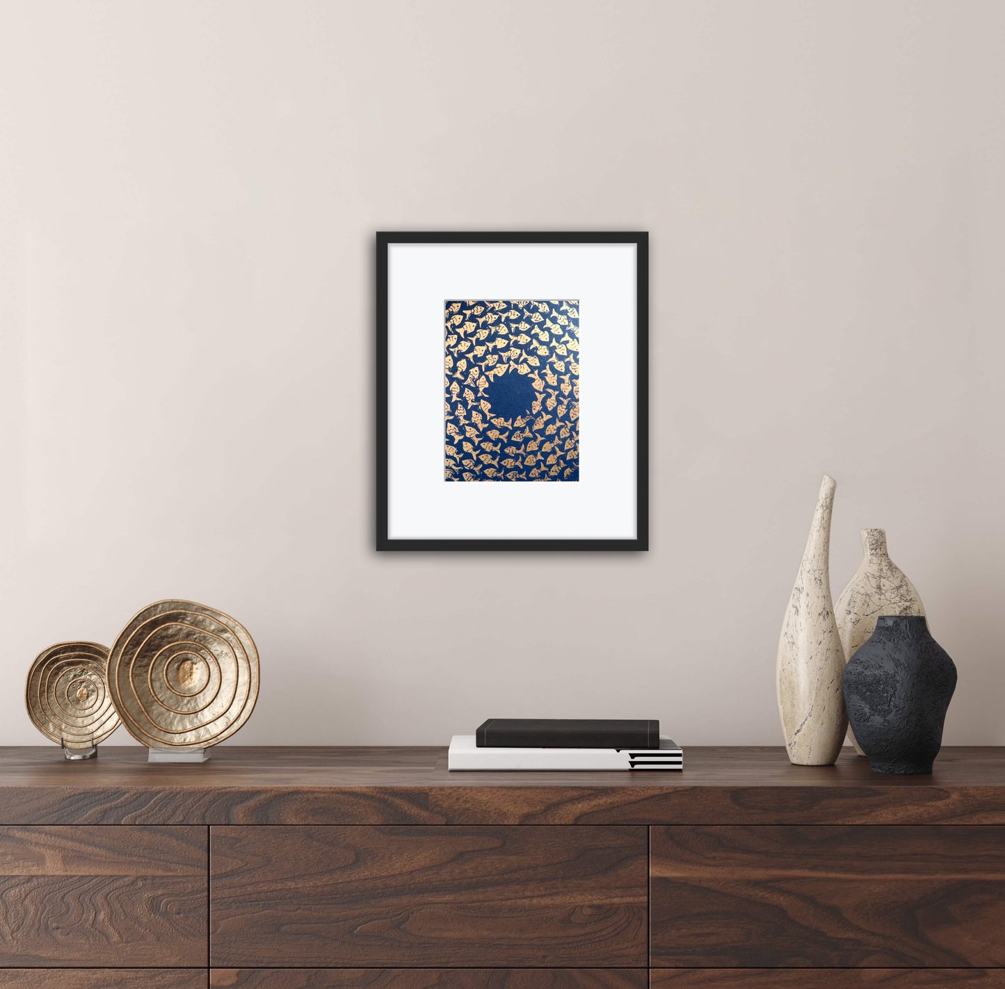 School of Fish A5 Lino Print