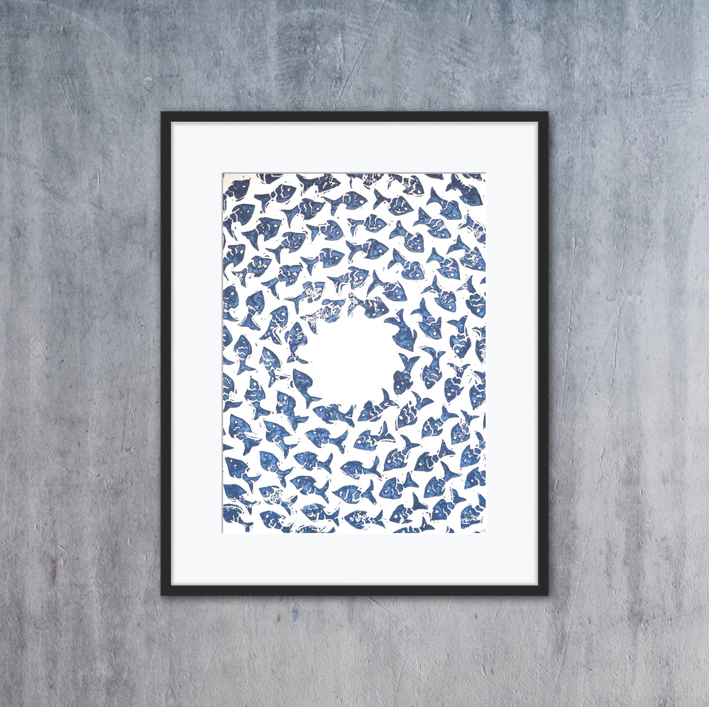 School of Fish A5 Lino Print