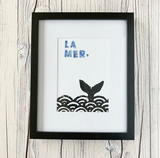 Whale, La Mer A5 Lino Print