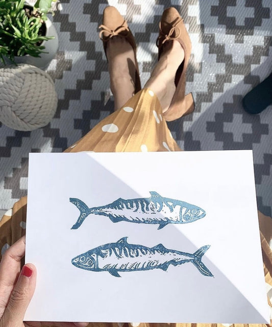 Mackerel A5 Lino Print