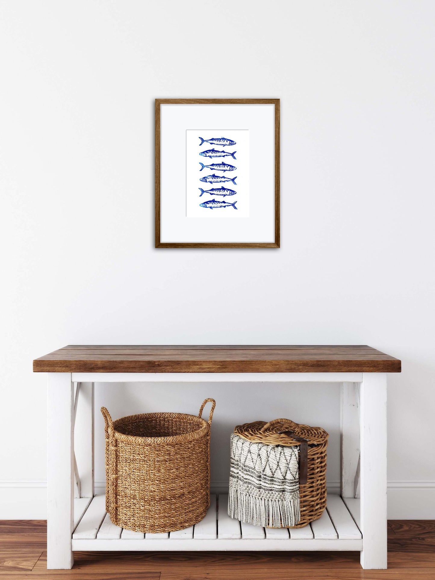 Six Mackerels A4 Lino Print