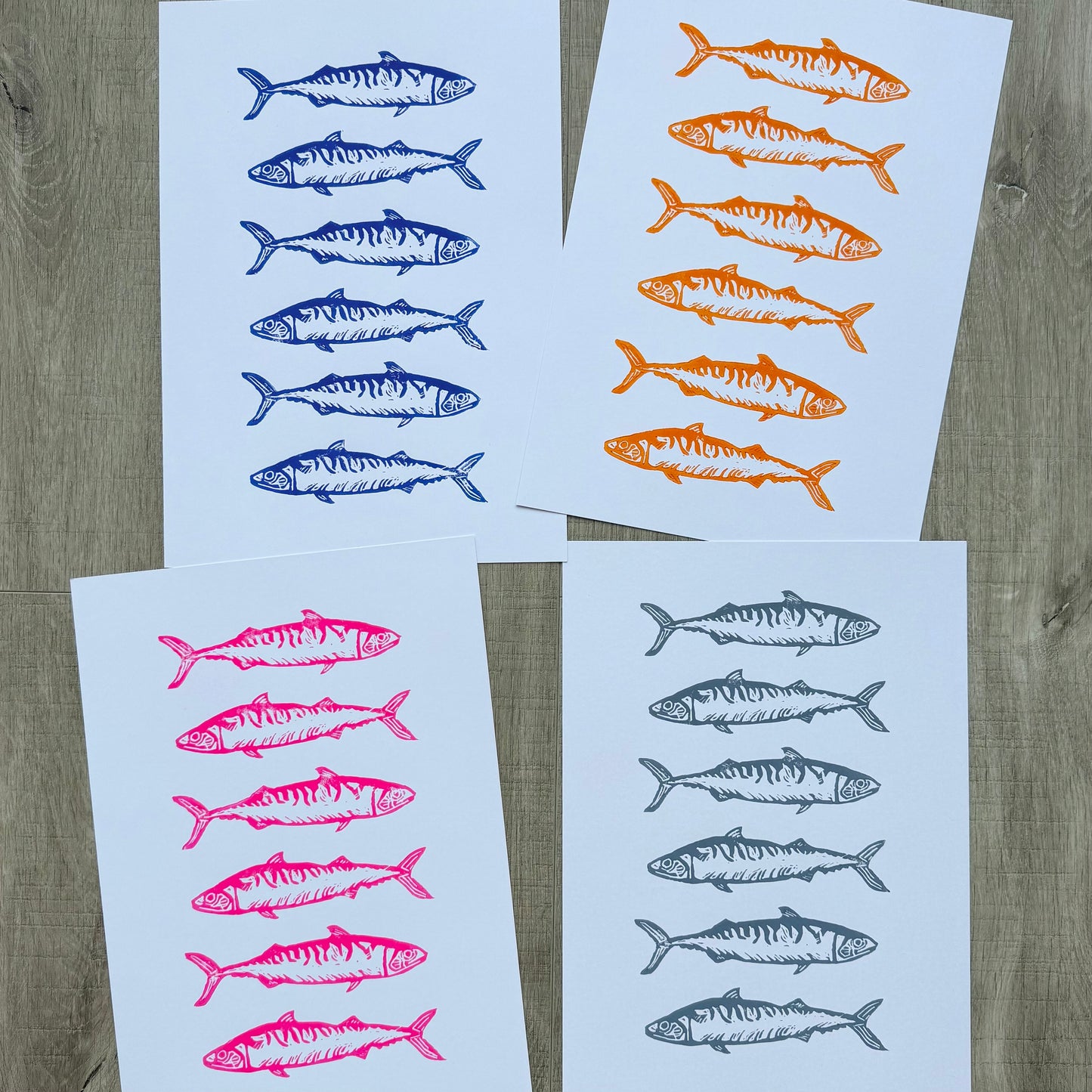 Six Mackerels A4 Lino Print