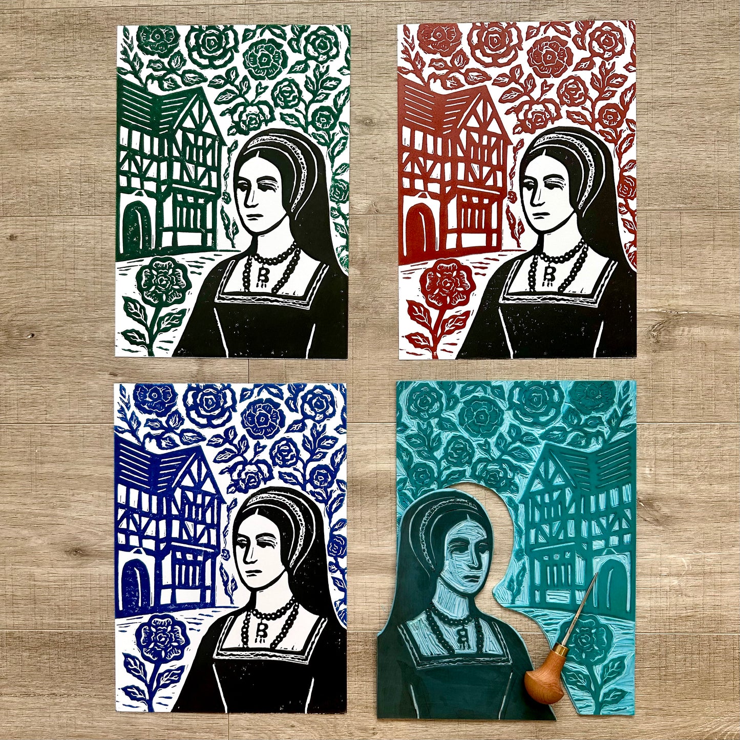 Anne Boleyn A4 Lino Print