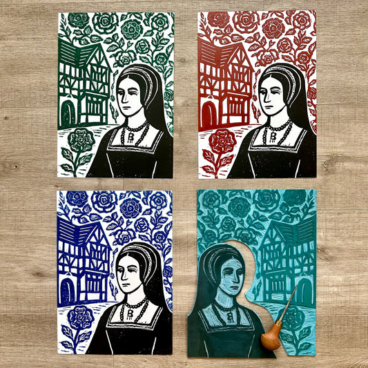 Anne Boleyn A4 Lino Print