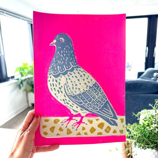 Pigeon A4 Lino Print