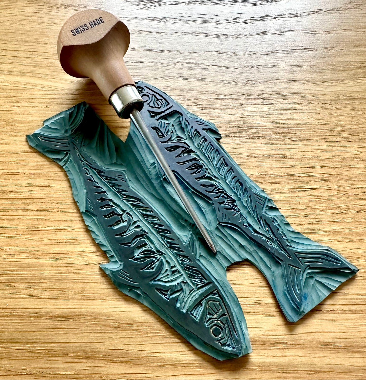 Six Mackerels A4 Lino Print