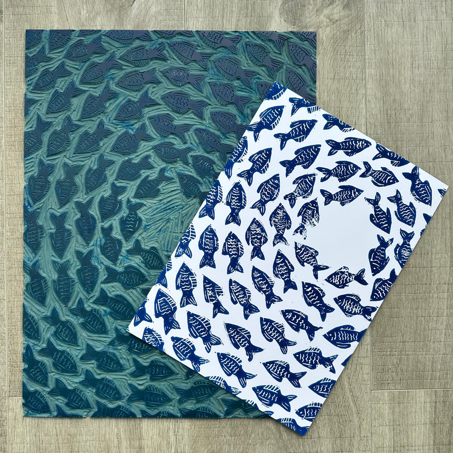 School of Fish A4 Lino Print