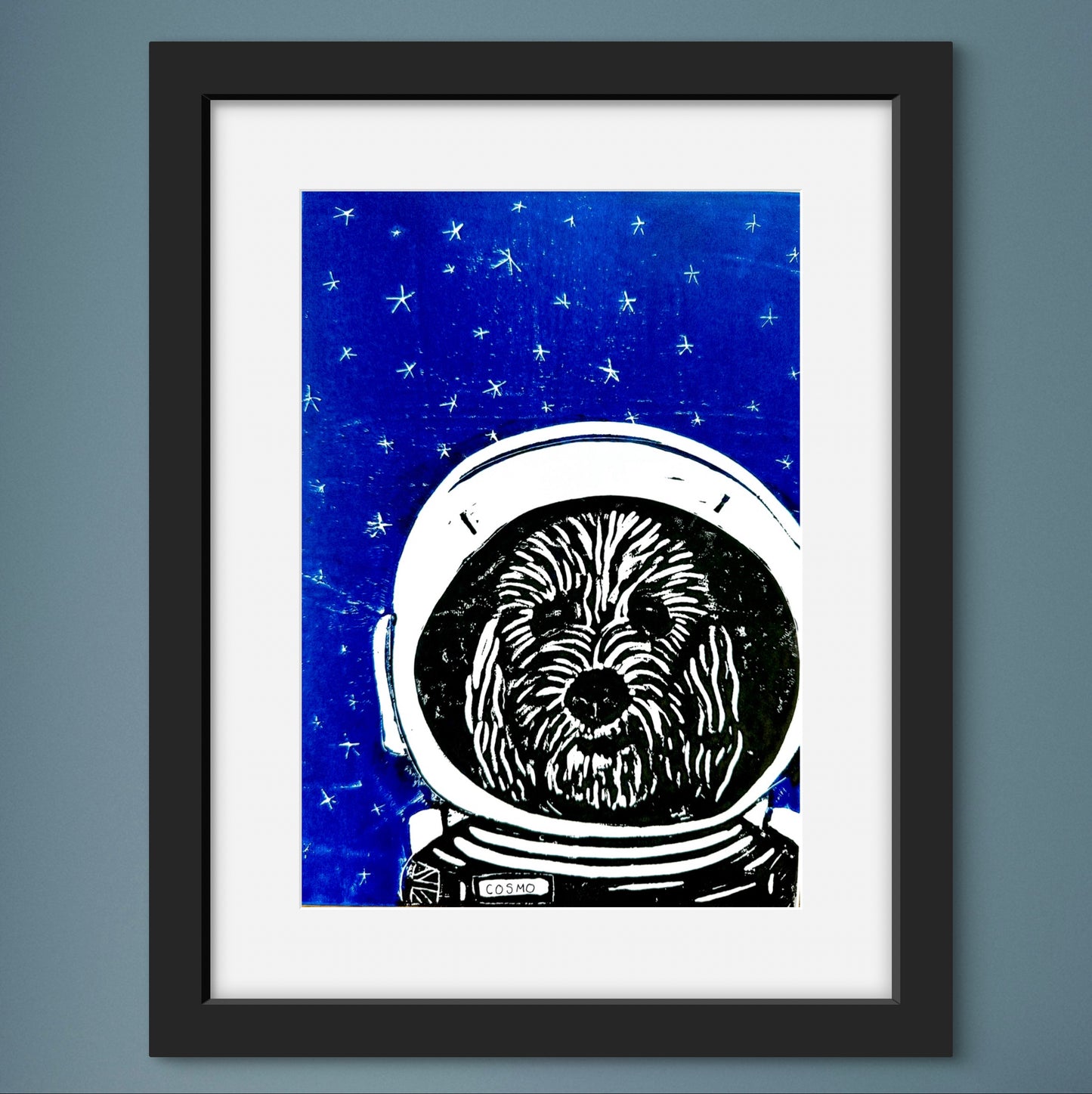 Dog in Space Lino Print A4