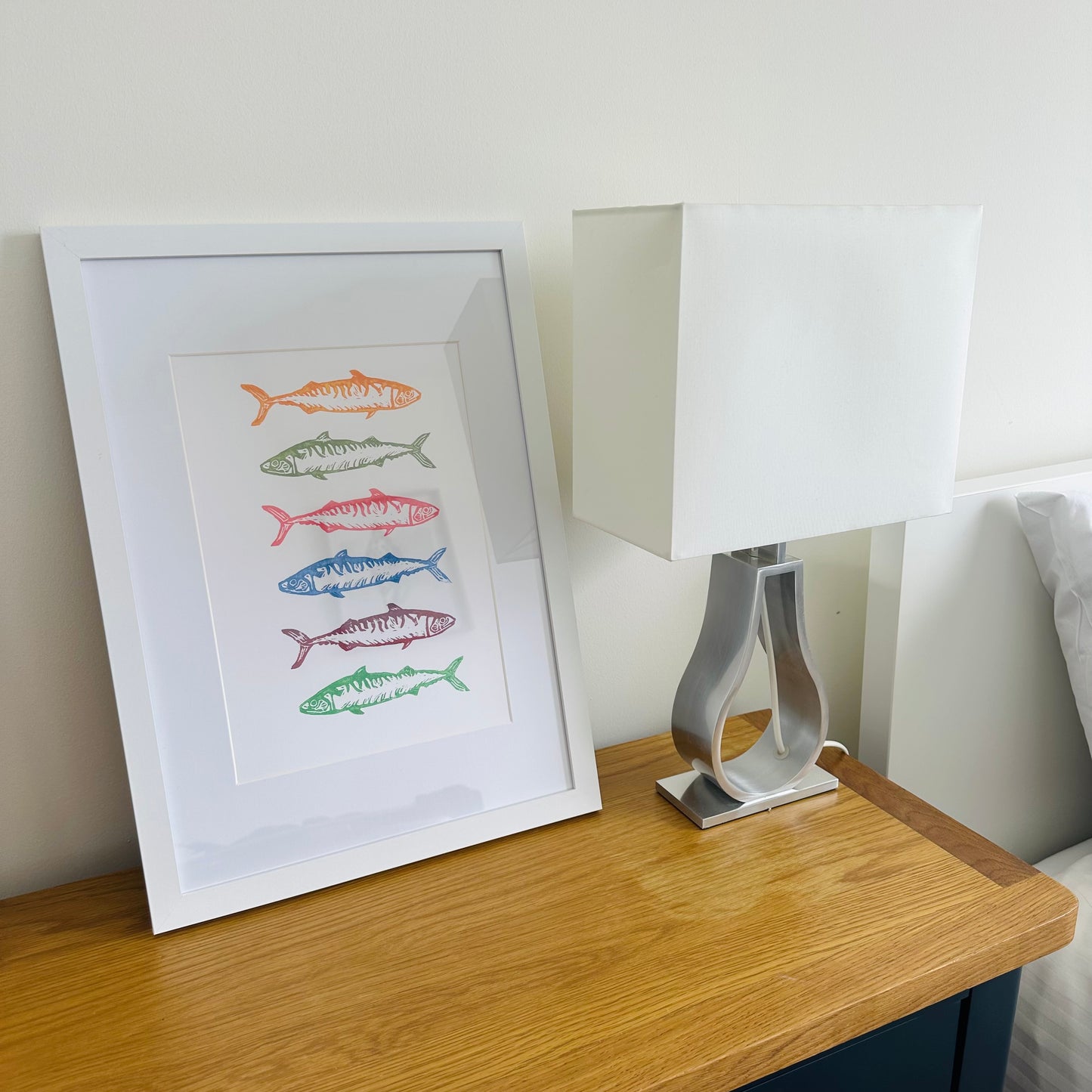 Six Mackerels A4 Lino Print