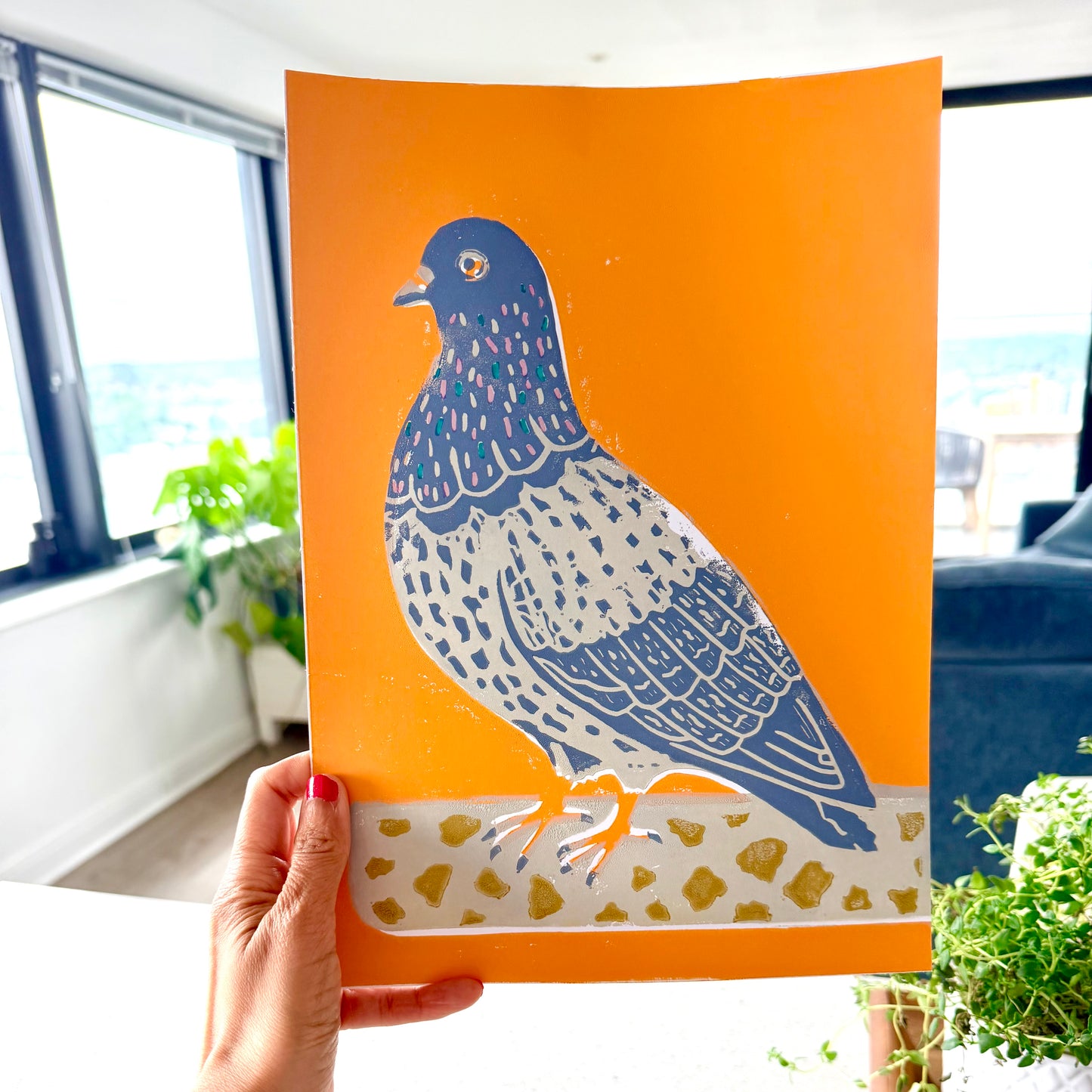 Pigeon A4 Lino Print