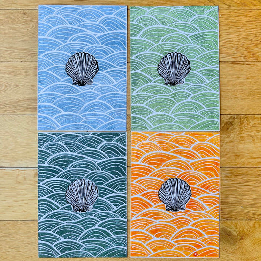 Shell & Waves A4 Lino Print