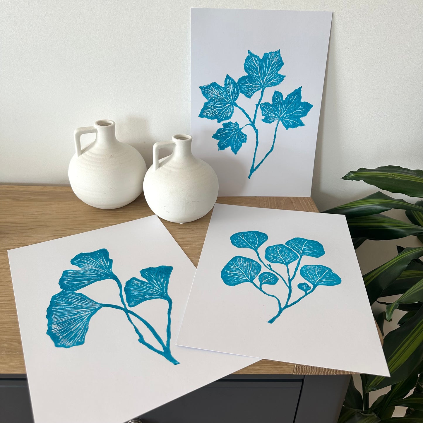 Set of 3 Botanical Leaves A4 Lino Prints