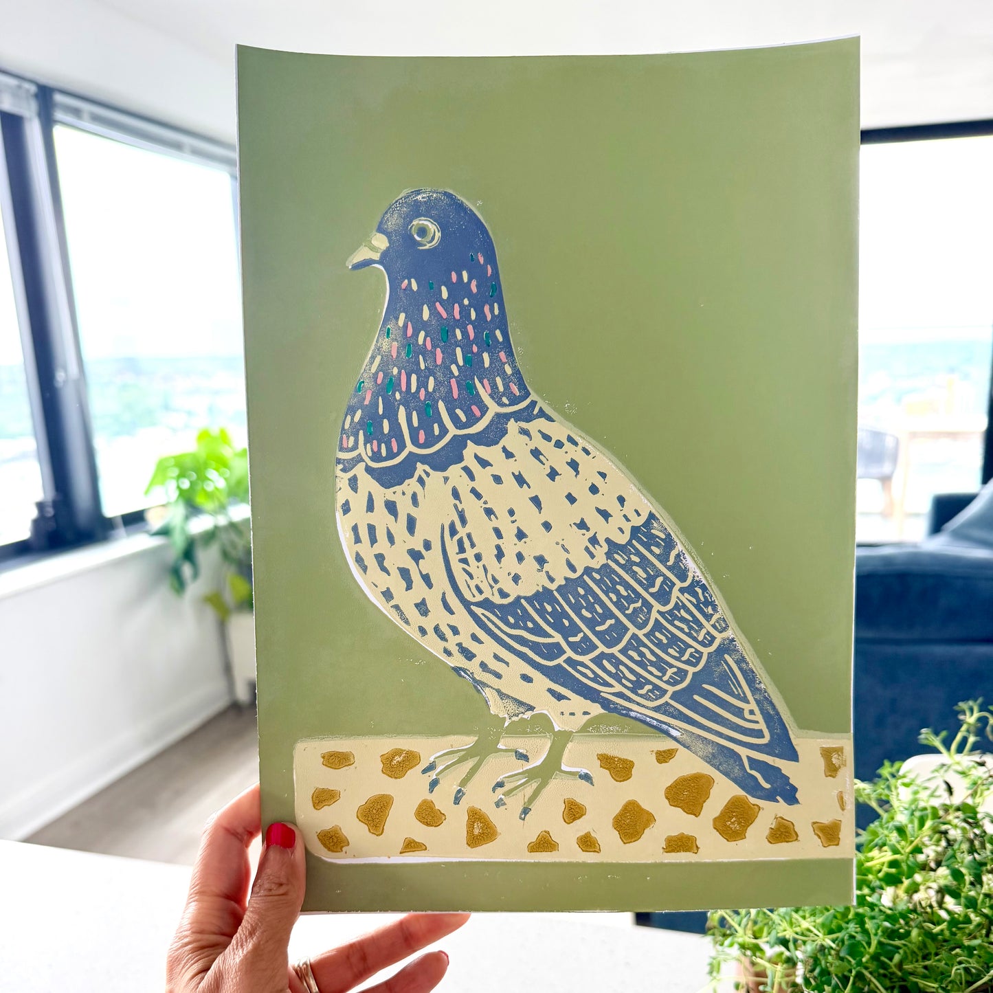 Pigeon A4 Lino Print