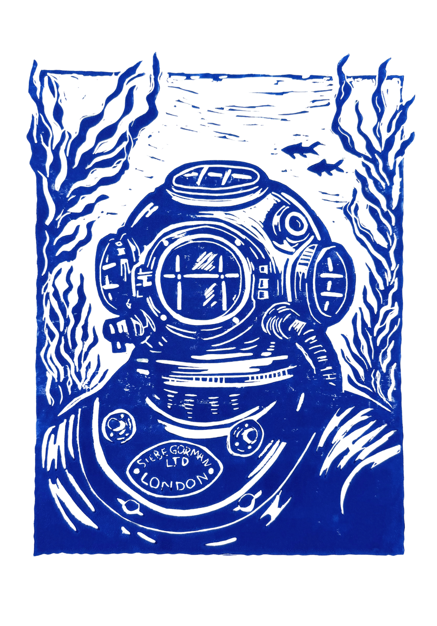 Diver A4 Lino Print