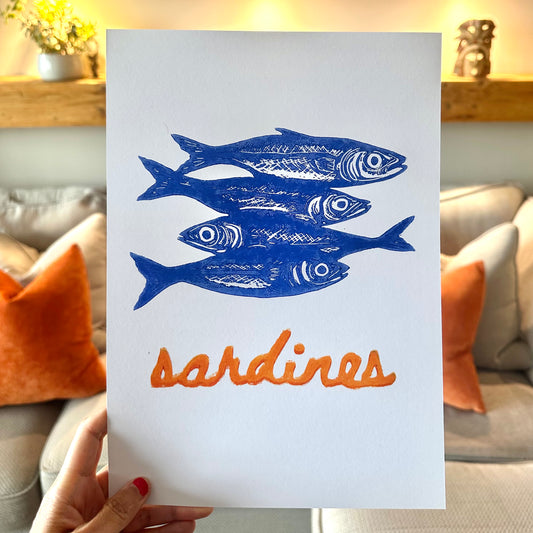 Sardines A4 Lino Print