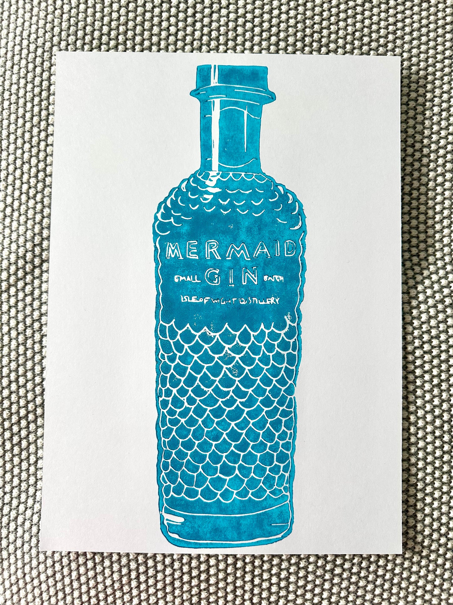 Mermaid Gin A4 Lino Print