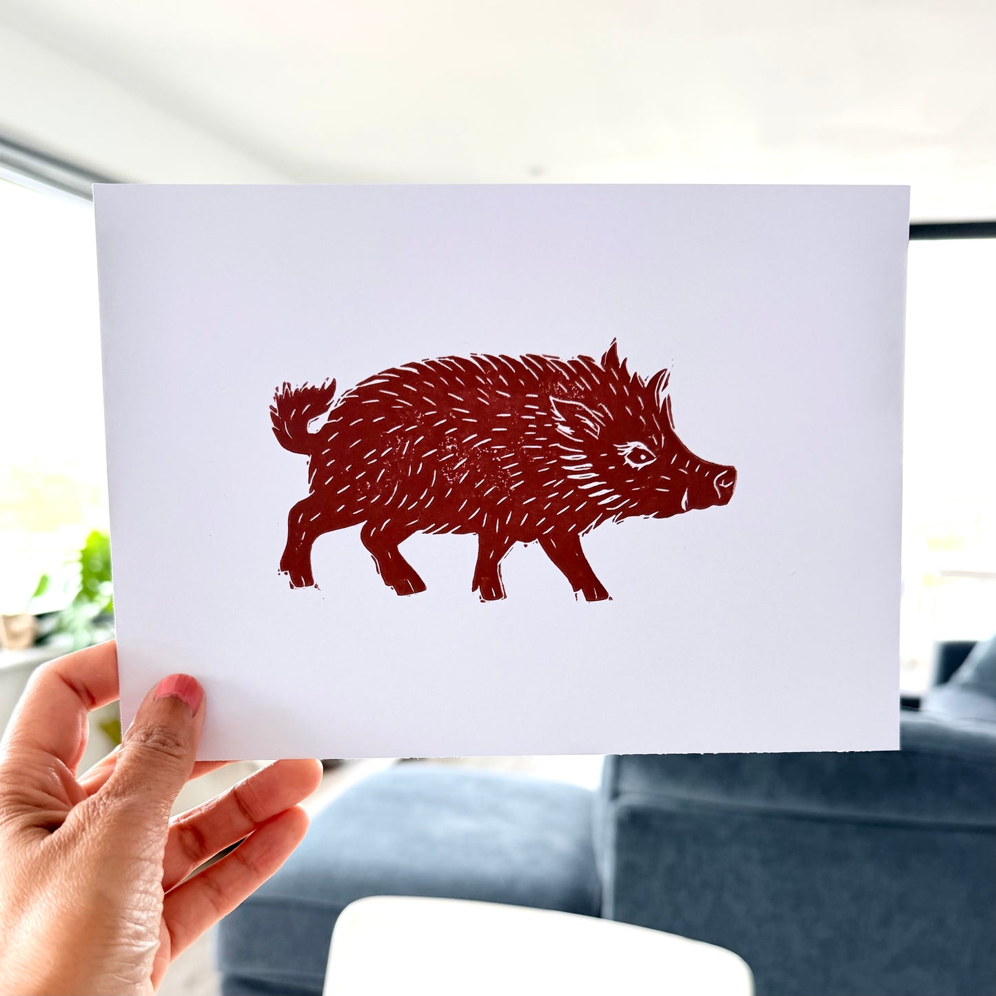 Wild Boar A5 Lino Print